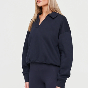 Womens <b>Navy</b> Blue Polo Neck Sweatshirt Premium Heavyweight Fleece Pullover Oversized Loungewear <b>Top</b> - Product Image 5