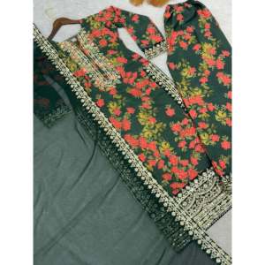 Top elegante con estampado digital para mujer con pantalones Plazzo DE TRABAJO bordados Dupatta-Conjunto elegante - Product Image 3