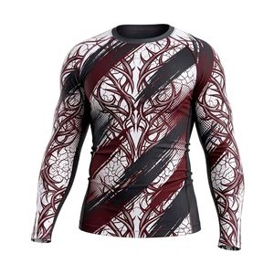 Men's Full Sleeve Rash Guard Sublimation Print Red <b>Black</b> Quick Dry Spandex Polyester <b>Compression</b> <b>Shirt</b> - Product Image 5