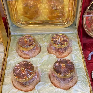 JM INTERNATIONAL Plateau doré bohème traditionnel avec 4 pots, coffret cadeau pour Diwali, origine Inde - Product Image 1