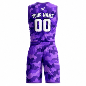 Conjunto de Uniforme de Baloncesto WARPRO Personalizado en Camuflaje Morado, Sin Mangas, de Secado Rápido, Ropa Deportiva Unisex para Adultos, Sublimado, para Todas las Temporadas - Product Image 1