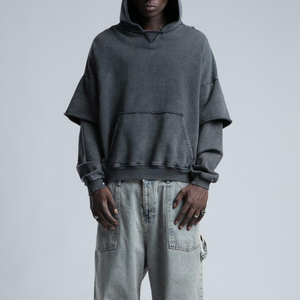 Sweat à capuche double couche pour homme, streetwear d'hiver haut de gamme, logo personnalisé |   Pull en molleton 100% coton épais 300g coupe-vent et écologique - Product Image 4