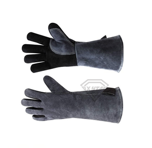 Heavy Duty Split Cowhide Leather Welding <b>Gloves</b> Heat Resistant <b>Long</b> Sleeve Industrial Safety Protective Work <b>Gloves</b> Grey Black - Product Image 4