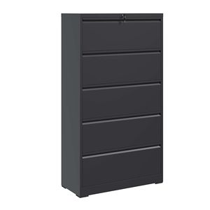 Armoire de classement latérale en métal à 5 tiroirs avec serrure pour le rangement du bureau à domicile, noire - Product Image 1