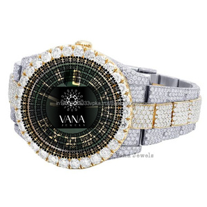 Luxury Men's Stainless Steel Gold and Silver Two Tone Moissanite Diamond Green Dial <b>Watch</b> Fully Iced Out Wrist <b>Watch</b> for men - Product Image 5
