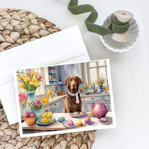 Whimsical Chesapeake Bay Retriever <b>Easter</b> Decor 8 <b>Pack</b> A7 Size 5x7 Blank Greeting <b>Cards</b> with Envelopes for Note Writing - Product Image 2