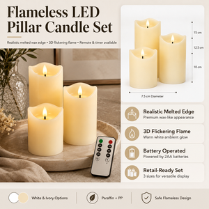 <span class=keywords><strong>Velas</strong></span> LED de Pilar sin Llama con Aspecto de Cera Derretida Realista, con Control Remoto y Temporizador, Juego de <span class=keywords><strong>Velas</strong></span> a Pilas de Color Marfil - Product Image 2
