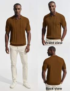 Chemises polo pour hommes à manches courtes, col en V, tricotées, décontractées, pour le golf - Product Image 3