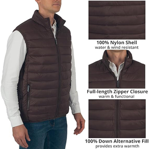 Chaleco acolchado para hombre, gris carbón oscuro, sin mangas, con cuello alto simulado, cierre completo, alternativa a la plumón, calefactor corporal acolchado. - Product Image 4