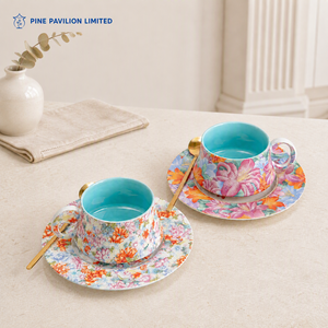 Pine Pavilion High-end Bone China <b>Tea</b> Cup and Saucer <b>Set</b> Falangcai European Arabic Floral Coffee Cup with Spoon <b>Porcelain</b> - Product Image 1