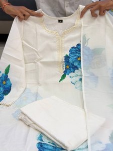 Ensemble Salwar Kameez en organza blanc épais avec dupatta brodé, tenue traditionnelle indienne pour mariage et fêtes, pour femmes, entièrement cousu - Product Image 4