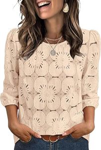 Blusas de mujer elegantes e informales, camisetas de manga 3/4, camisas de encaje con ojales para primavera y verano, ropa para vacaciones en la playa - Product Image 3