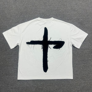 T-shirts personnalisés imprimés à l'écran, fabriqués en tissu de coton biologique de haute qualité, vêtements décontractés tendance unisexes, motif uni moderne, tricoté - Product Image 2