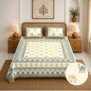 BAGRU 100x108 Inch Queen <b>Bed</b> Sheet Set 100x108 Flat and Fitted 2 Pillow <b>Covers</b> Solid Pattern 120TC Home Hotel Bedding - Product Image 1