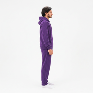 Customized Unisex <b>Purple</b> Solid Hooded Tracksuit Set Full Sleeve Casual Sweatshirt Pants Regular Fit Heavyweight Cotton Winter - Product Image 3