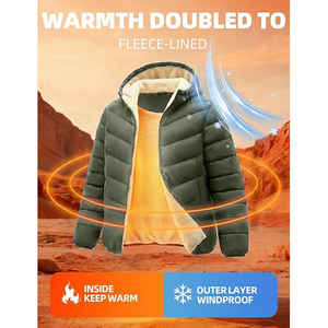 Womens Winter Quilted Puffer <b>Coat</b> With Attached Hood And Durable Front Zipper Closure - Product Image 5