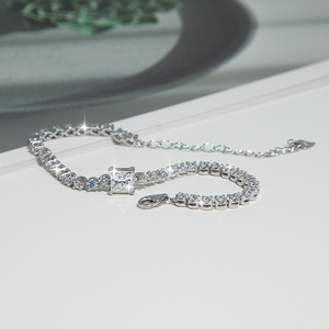 RAMDUT IMPEX Moissanite Princess-Cut Claw Setting Tennis Bracelet Silver Plated Trendy Unisex Engagement Wedding <b>Gift</b> GRA Model - Product Image 2