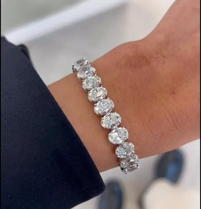 สร้อยข้อมือเทนนิสโมอิสซาไนต์เงินแท้ 925 ชุบทองคำขาว 18k ประดับด้วยพลอยสีขาวรูปไข่ 2.0 กะรัต สำหรับผู้หญิง - โรแมนติก หรูหรา - Product Image 2