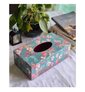 Oriental Modern Style Wood Printed <b>Tissue</b> Box With Red Blue <b>Pattern</b> <b>Paper</b> Design Convenient For Home Office Decor - Product Image 6