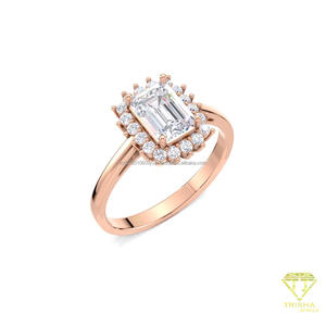 <b>Emerald</b> Cut Moissanite Diamond Halo Engagement <b>Ring</b> in 14K Yellow Gold Vintage Floral Cluster Wedding Promise <b>Ring</b> for Women - Product Image 4