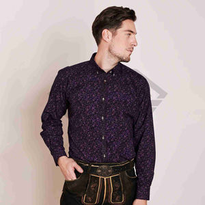 Camisa de algodón con estampado floral púrpura bávaro para hombre, manga larga, con botones, tradicional para Oktoberfest, estilo Trachten, corte ajustado, para fiestas, OEM - Product Image 1