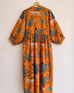Wholesale Indian Autumn Vintage Wave Print Knitted Long <b>Dress</b> Women Casual <b>Dress</b> <b>Elastic</b> Waist Puff Sleeve - Product Image 1