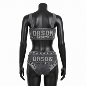Orson Sports Rhinestone <b>Bikini</b> <b>Set</b> Women Sparkly Crop Top High Waist Bottom Glam Beachwear Outfit - Product Image 4