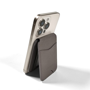 Hot Item Factory Direct Castello Magsafe RFID Saffiano Leather <b>Wallet</b> Open Magnetic Card Holder <b>Metal</b> Stand Brown Grey Navy - Product Image 3