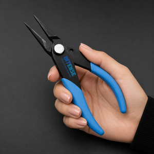 Pince à bec effilé de précision professionnelle pour bijoux, en acier inoxydable, outil manuel à pointe fine, poignée ergonomique bleue, logo personnalisé OEM - Product Image 5