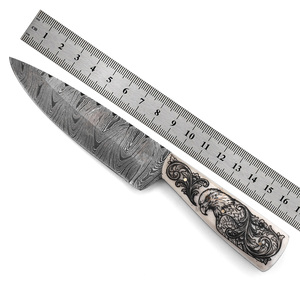 Cuchillo de Caza de Hoja Fija de Acero de Damasco Personalizado - Grado Industrial, 19cm de Longitud Total - Mango de Hueso de Camello con Grabado Láser - Eagle's - Product Image 4