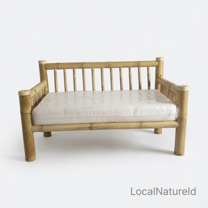Contemporary Bamboo Garden <b>Sofa</b> Set Daybed <b>Outdoor</b> Lounge Bench with Cushion Natural Look - Product Image 1