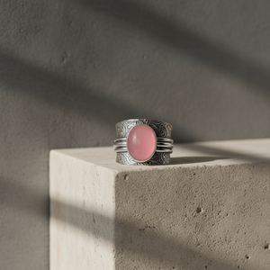 JewelryTownIN Natural Pink Chalcedony Vintage Wide Band Silver Plated Bohemian Spinner <b>Ring</b> for Women Party Jewelry - Product Image 5