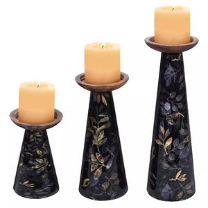 Modern design Dark floral enamel candle holder 3 <b>pc</b> <b>set</b> decorative pillar candle holders wooden accent candle stand offer custom - Product Image 1