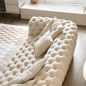 Turku <b>Cream</b> Wind Cloth Luxury King-Size Minimalist Lounge Couch for Bedroom & Living Room Modern <b>Sofa</b> - Product Image 3