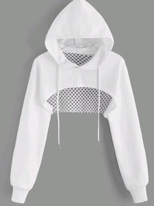Sudadera Corta Blanca para Mujer CROWN GATE, de Manga Larga, Tejida, de Color Sólido, con Panel de Malla Transpirable, de Poliéster Ecológico - Product Image 3