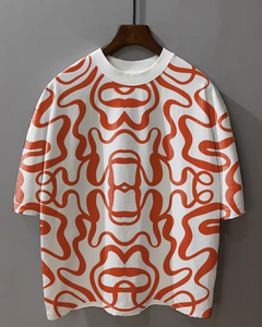 Premium Men Oversized Graphic T-shirt <b>Abstract</b> Print Streetwear Shirt High Quality Cotton Casual Modern Loose Fit Fashion - Product Image 1