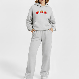 Conjunto Deportivo Gris con Capucha para Mujer, Manga Larga, Corte Regular, Sudadera de Algodón, Logotipo Estampado en la Parte Delantera, Bolsillos Laterales, Ropa Casual de Secado Rápido - Product Image 1