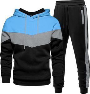 Outdoor Training Men's Sports Tracksuit Windproof Hooded Jacket and Pants Set Color Block <b>Athletic</b> Jogger - Product Image 6