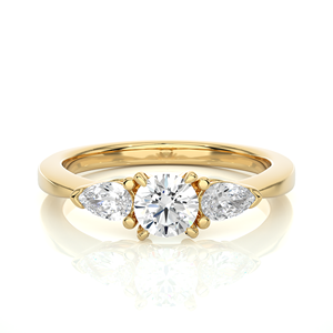 Anillo de Diamantes Naturales de Oro de 18K de Lujo al por Mayor, 0.9CT, 3 Piedras, Corte Pera y Redondo, Joyería de Diamantes para Boda para Mujer - Product Image 5