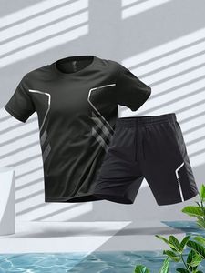 Men's Quick Dry Sports T Shirt Shorts <b>Set</b> Breathable Running Activewear Casual Summer Outfit - Product Image 3