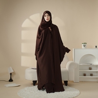 Ensemble Abaya 5 Pièces pour Femmes Musulmanes – Robe de Soirée/Formelle Anti-Plis en Satin Uni Coupe Droite avec Niqab-Hijab Intégré