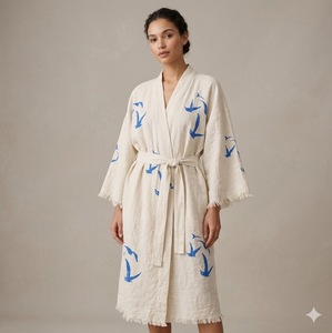 Knee Length Cotton Dress V Neck <b>Three</b> Quarter Sleeves Loose Fit SOLID Pattern Women's Vintage Party Wear Embroidery Ruffle Hem - Product Image 1