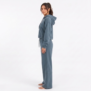 Ensemble de survêtement décontracté 2 pièces pour femme, 100 % coton molletonné anti-boulochage, veste à capuche écologique et pantalon à taille élastique, personnalisable - Product Image 3