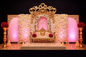 Jodha Akbar Stage Royal Carved Wedding Stage With Luxury <b>Sofa</b> Maharaja Style White & <b>Gold</b> Mandap Stage Setup Australia - Product Image 6