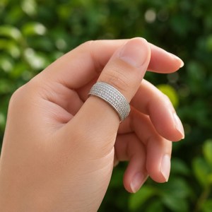 925 Sterling <b>Silver</b> Gold Plated Prong Full Pave Moissanite Band <b>Ring</b> VVS D Color Iced Wedding <b>Ring</b> for <b>Men</b> Women Custom Jewelry - Product Image 5