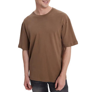 T-shirt à manches courtes en coton marron pour homme, col rond, coupe classique, couleur unie, style jersey décontracté - Product Image 1