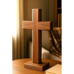 Cruz de Madera Hecha a Mano para Oración Devocional Cristiana, Placa Religiosa - Product Image 1