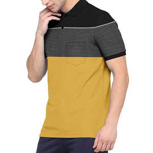 Polo de Hombre con Bloques de Color, Manga Corta, Tejido, Informal, con Bolsillo, Diseño en Mostaza, Negro y Gris - Product Image 6