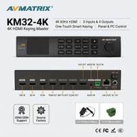 AVMATRIX KM32-4K: HDMI Profesional 4K con 3 Entradas y 4 Salidas, Chroma Key, DSK y PIP para Transmisión en Vivo, Iglesia y Estudio