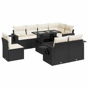 Ensemble de canapé de jardin à pieds réglables en rotin PE noir, 9 pièces, confortable et élégant, mobilier d'extérieur - Product Image 2